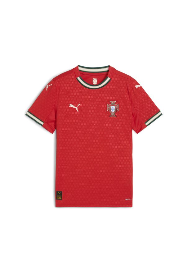 Puma - Młodzieżowa koszulka domowa Portugalia 2025 PUMA Sport Red Sugared Almond Beige. Kolor: czerwony, wielokolorowy, beżowy. Sport: piłka nożna
