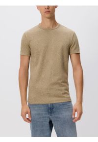 Reserved - Strukturalny t-shirt slim - beżowy. Kolor: beżowy. Materiał: bawełna, dzianina