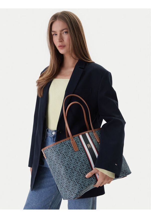 TOMMY HILFIGER - Tommy Hilfiger Torebka Th Monoplay Tote Stripe Le AW0AW18390 Niebieski. Kolor: niebieski. Materiał: skórzane