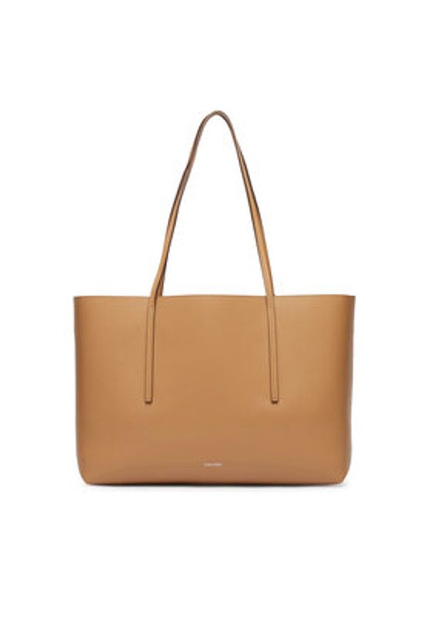 Calvin Klein Torebka Foil Logo Tote LV04F3274G Beżowy. Kolor: beżowy. Materiał: skórzane