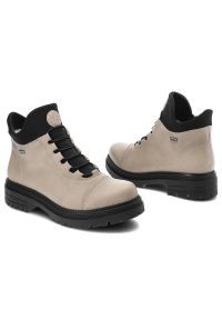 Beżowe Botki Rieker Skórzane Ocieplane Buty Damskie. Okazja: na co dzień. Kolor: beżowy. Materiał: skóra. Obcas: na obcasie. Styl: casual, elegancki. Wysokość obcasa: średni #6