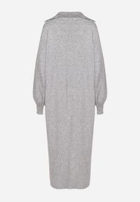 Born2be - Szara Pudełkowa Sukienka Sweterkowa z Wiskozą Szerokimi Rękawami i Kołnierzykiem Rinfera. Kolor: szary. Materiał: wiskoza. Typ sukienki: proste. Styl: wizytowy, elegancki #5