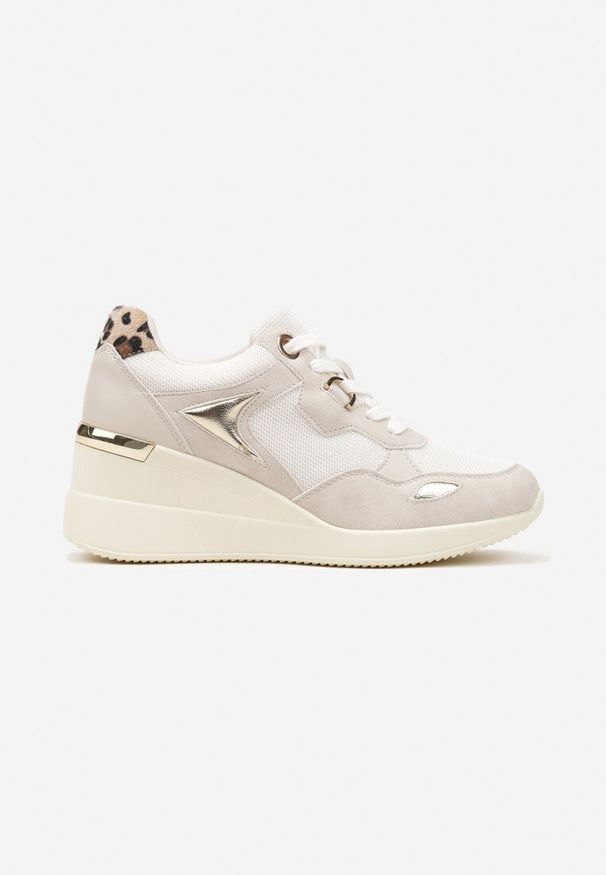 Born2be - Beżowe Sneakersy na Koturnie z Ozdobnymi Wstawkami Cedera. Okazja: na co dzień. Kolor: beżowy. Materiał: jeans. Sezon: lato, wiosna. Obcas: na koturnie