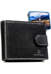 Poziomy portfel męski ze skóry naturalnej w czarnym kolorze wyposażony w system RFID - Peterson. Kolor: czarny. Materiał: skóra #1