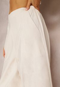 Renee - Beżowe Szerokie Spodnie z Gumką w Pasie Vithan. Kolor: beżowy. Materiał: tkanina, bawełna