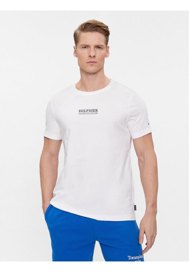 TOMMY HILFIGER - Tommy Hilfiger T-Shirt MW0MW34387 Biały Slim Fit. Kolor: biały. Materiał: bawełna