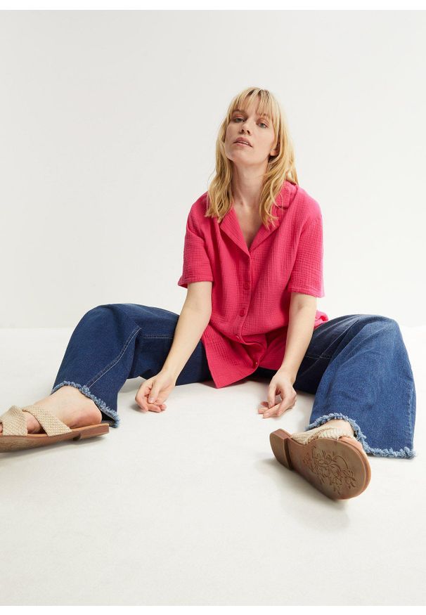 bonprix - Koszula muślinowa. Kolor: różowy. Długość rękawa: krótki rękaw. Długość: krótkie