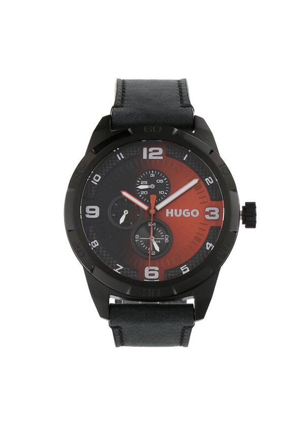 Hugo Zegarek Grip 1530275 Czarny. Kolor: czarny. Materiał: skóra