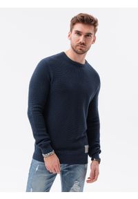 Ombre Clothing - Sweter męski - ciemnoniebieski V1 - Rozmiar: XXL. Kolor: niebieski. Materiał: akryl, bawełna. Długość rękawa: długi rękaw. Długość: długie. Wzór: aplikacja. Sezon: zima, jesień