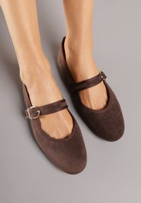 Born2be - Brązowe Balerinki w Stylu Mary Jane Urifiel. Okazja: na co dzień. Zapięcie: sprzączka. Kolor: brązowy. Materiał: jeans. Styl: klasyczny, casual, elegancki #2