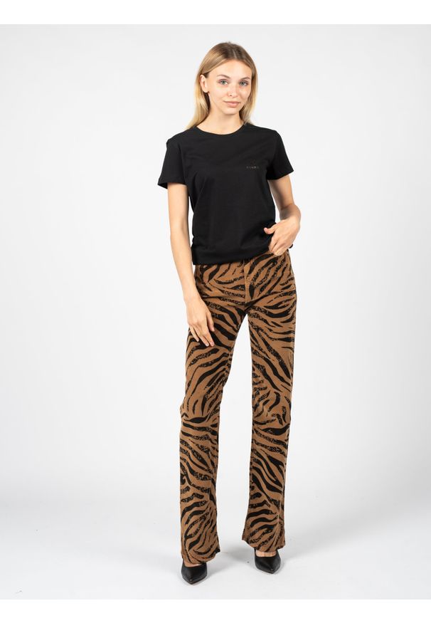 Pinko Spodnie "Billie 4" | 1J10Q0 Y78V | Billie 4 Pantalone | Kobieta | Czarny, Brązowy. Kolor: brązowy, wielokolorowy, czarny. Materiał: bawełna, elastan. Wzór: motyw zwierzęcy, aplikacja