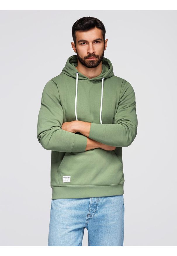 Ombre Clothing - Bluza męska dresowa kangurka z kapturem - zielona V3 - Rozmiar: L. Okazja: na co dzień. Typ kołnierza: kaptur. Kolor: zielony. Materiał: dresówka. Styl: casual
