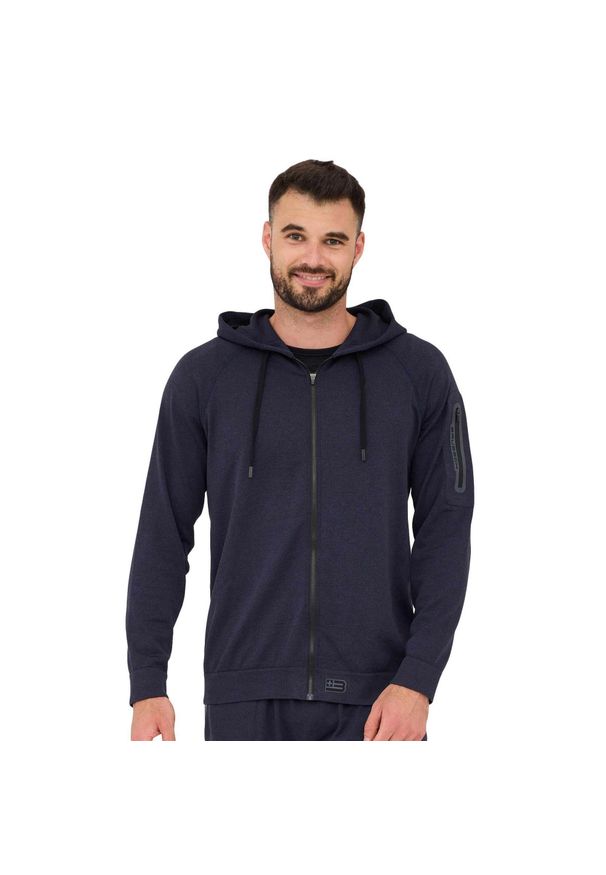 Bluza męska wełniana z kapturem Brubeck OUTDOOR MERINO. Okazja: na spacer. Typ kołnierza: kaptur. Kolor: niebieski. Materiał: poliester, poliamid, elastan, wełna. Styl: sportowy. Sport: outdoor