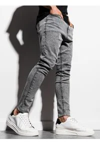 Ombre Clothing - Spodnie męskie jeansowe P923 - szare - XXL. Kolor: szary. Materiał: jeans