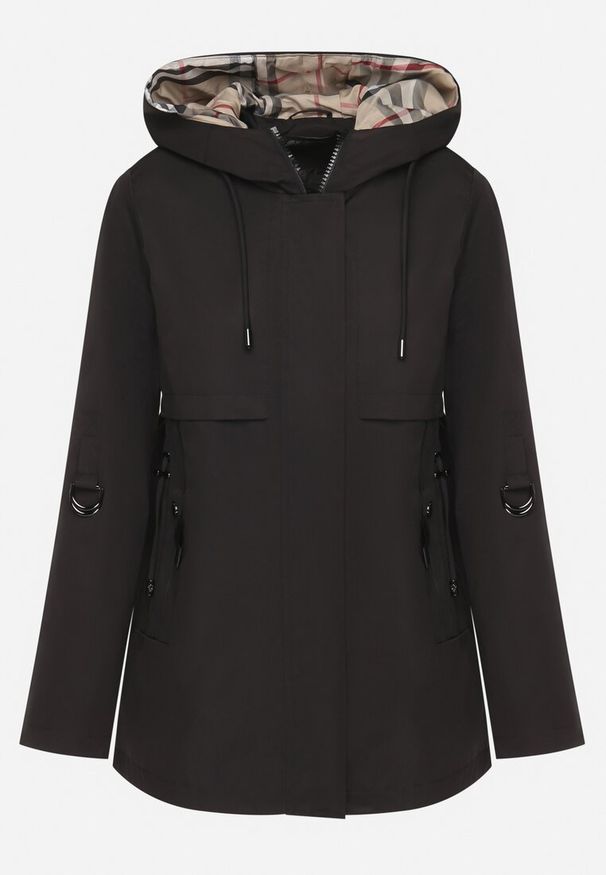 Born2be - Czarna Kurtka Parka z Kapturem i Kieszeniami z Możliwością Ściągnięcia w Talii Kailisse. Okazja: na co dzień. Typ kołnierza: kaptur. Kolor: czarny. Materiał: jeans. Styl: casual, klasyczny