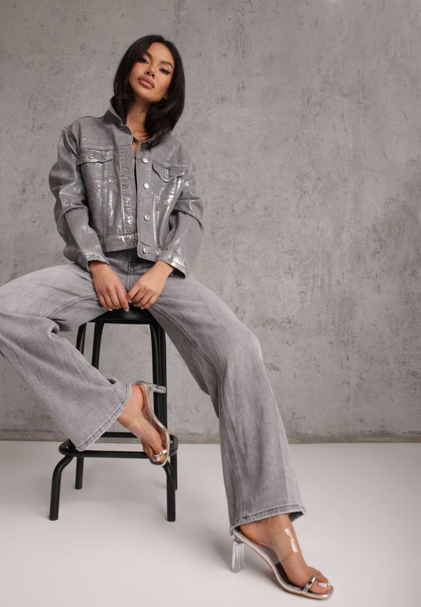 Renee - Szare Jeansy Wide Leg High Waist z Bawełną i Dodatkiem Wiskozy Rhenerila. Stan: podwyższony. Kolor: szary. Długość: długie. Wzór: gładki