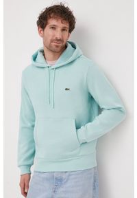 Lacoste bluza męska kolor turkusowy z kapturem gładka SH9623-031. Typ kołnierza: kaptur. Kolor: turkusowy. Materiał: bawełna, poliester, dzianina. Wzór: gładki #1