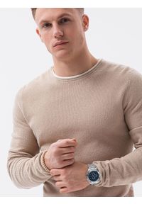 Ombre Clothing - Sweter męski E121 - brązowy - XXL. Okazja: na co dzień. Kolor: brązowy. Materiał: bawełna. Styl: casual, klasyczny, elegancki #3