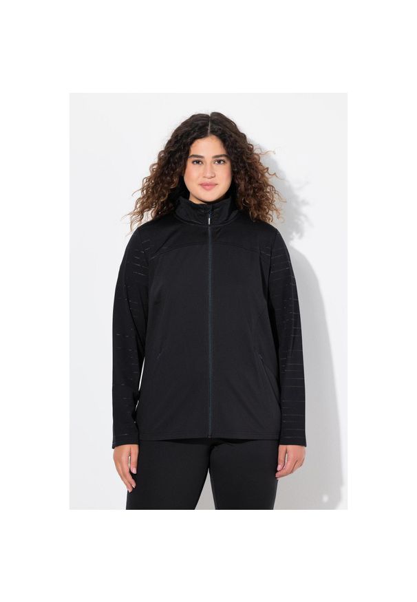 ULLA POPKEN - Damskie Bluza dresowa powerstretch stójka odblaski. Typ kołnierza: kołnierzyk stójkowy. Kolekcja: plus size. Kolor: czarny. Materiał: materiał, poliester, elastan