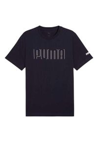 Puma - Męska Graficzna Koszulka Sportowa. Kolor: niebieski. Sport: turystyka piesza