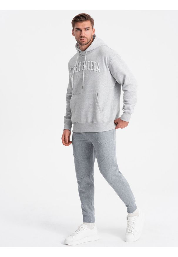 Ombre Clothing - Spodnie męskie dresowe joggery - szary melanż V3 - Rozmiar: M. Kolor: szary. Materiał: dresówka. Wzór: melanż