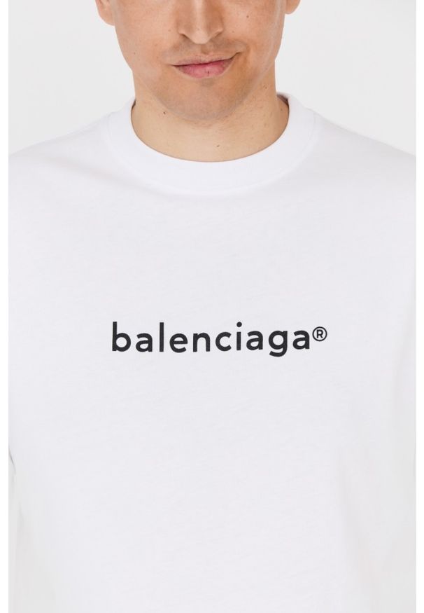 Balenciaga - BALENCIAGA Męski biały t-shirt z czarnym logo, Rozmiar XS. Kolor: biały