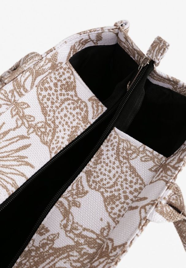 Renee - Beżowa Torebka Typu Shopper o Prostokątnym Kształcie w Roślinny Wzór Alivora. Kolor: beżowy. Wzór: aplikacja. Materiał: zdobione. Styl: biznesowy, elegancki, casual