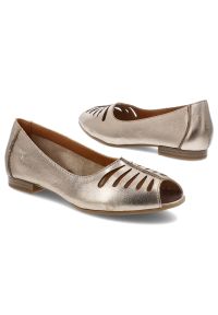 Baleriny damskie Maciejka, cholewka skóra naturalna metaliczny połysk ażurowe wycięcia odkryty nosek wsuwany fason, miedziane, P7541-32/00-1. Kolor: złoty. Materiał: skóra. Szerokość cholewki: normalna. Wzór: ażurowy #3