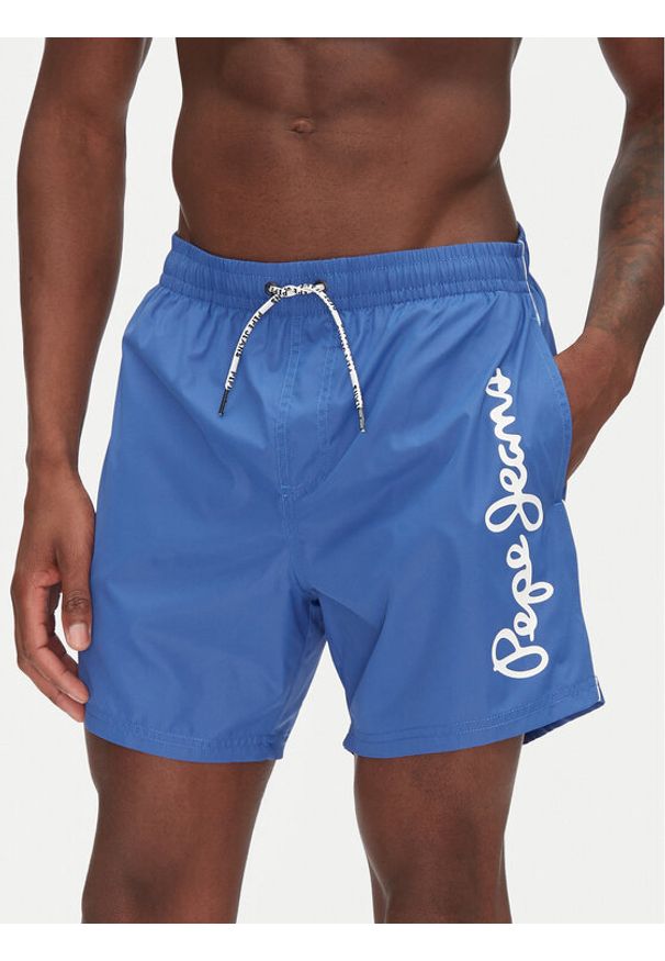 Pepe Jeans Szorty kąpielowe Logo PMB10419 Niebieski Regular Fit. Kolor: niebieski. Materiał: syntetyk