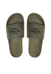 TOMMY HILFIGER - Tommy Hilfiger Klapki Embroid Hilfiger 85 Pool Slide FM0FM05342 Zielony. Kolor: zielony. Materiał: skóra #5