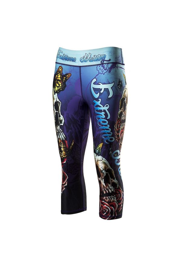 EXTREME HOBBY - Legginsy fitness damskie 3/4 SKULL termoaktywne. Kolor: niebieski. Materiał: poliester, elastan. Sport: fitness