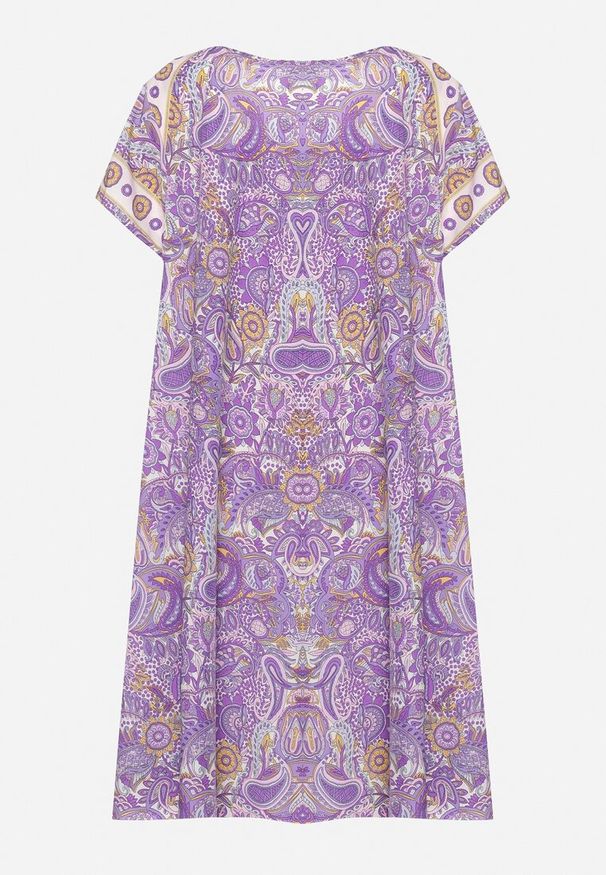 Born2be - Fioletowa Wiskozowa Sukienka o Rozkloszowanym Kroju w Stylu Boho Melnea. Typ kołnierza: dekolt w łódkę. Kolor: fioletowy. Materiał: wiskoza. Długość rękawa: krótki rękaw. Sezon: lato. Styl: boho