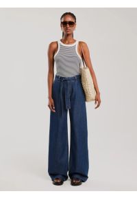 Big-Star - Jeansy damskie wide z paskiem granatowe Julii 550. Okazja: na co dzień. Stan: podwyższony. Kolor: niebieski. Długość: długie. Styl: casual, klasyczny, elegancki #3