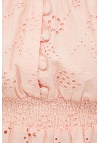 Guess bluzka bawełniana damska kolor pomarańczowy gładka. Typ kołnierza: dekolt hiszpanka. Kolor: pomarańczowy. Materiał: bawełna. Wzór: gładki #4