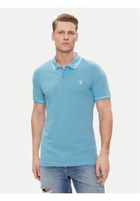 Calvin Klein Jeans Polo J30J315603 Niebieski Slim Fit. Typ kołnierza: polo. Kolor: niebieski. Materiał: bawełna