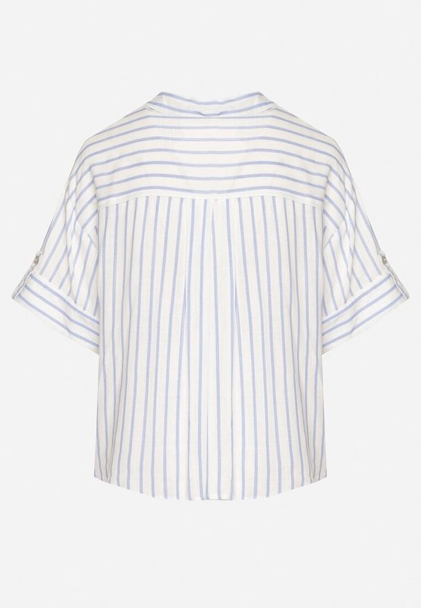 Born2be - Niebieska Koszula z Lnu i Wiskozy o Kroju Oversize Restia. Okazja: do pracy, na co dzień, na spotkanie biznesowe. Typ kołnierza: kołnierzyk klasyczny. Kolor: niebieski. Materiał: wiskoza, len. Sezon: wiosna, lato. Styl: elegancki, biznesowy, klasyczny, casual