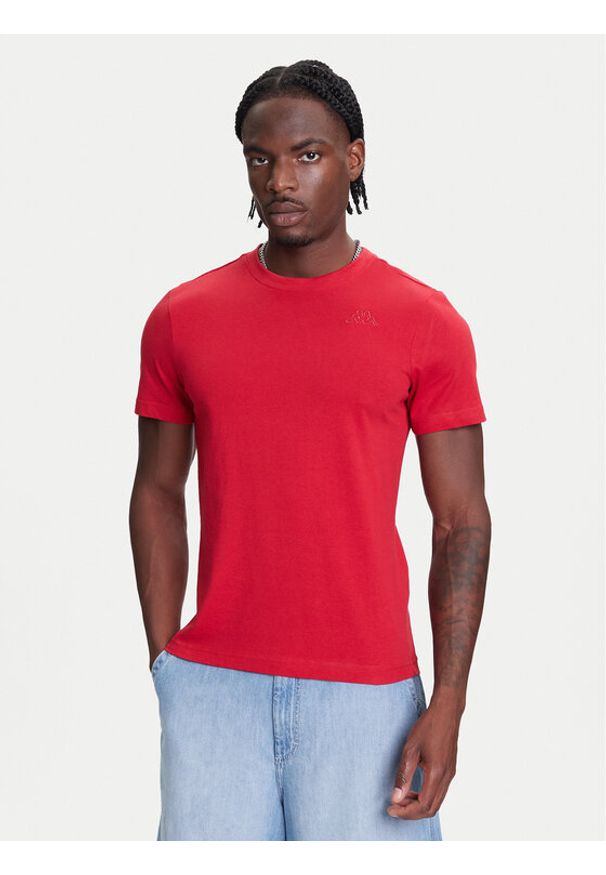Kappa T-Shirt Logo Korpo Cafers 304J150 Bordowy Slim Fit. Kolor: czerwony. Materiał: bawełna