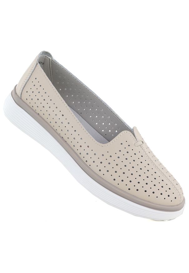 eVento - Skórzane półbuty damskie slip on ażurowe komfortowe Evento 8474. Zapięcie: bez zapięcia. Materiał: skóra. Wzór: ażurowy