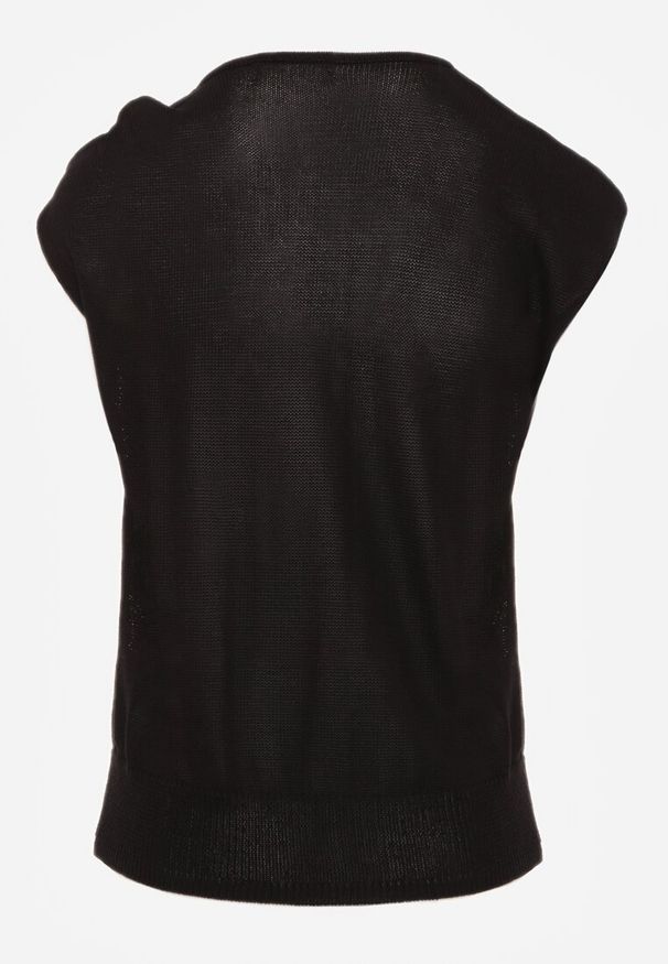 Renee - Czarna Wiskozowa Bluzka Bez Rękawów z Dzianiny Zdobiona Metaliczną Aplikacją Alutina. Okazja: na co dzień. Kolor: czarny. Materiał: dzianina, wiskoza. Długość rękawa: bez rękawów. Wzór: aplikacja. Styl: glamour, casual, street, elegancki