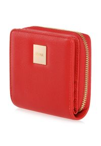 Ochnik - Mały czerwony portfel damski z logo. Kolor: czerwony. Materiał: skóra. Wzór: gładki #3