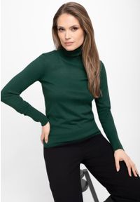 Volcano - Gładki golf S-JULI. Typ kołnierza: golf. Kolekcja: plus size. Kolor: zielony. Materiał: materiał, prążkowany, dzianina. Wzór: gładki. Styl: elegancki