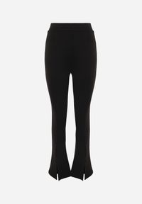 Renee - Czarne Spodnie Flare z Rozcięciem przy Nogawce Hekenia. Okazja: na spacer. Stan: podwyższony. Kolor: czarny. Materiał: dzianina, wiskoza, bawełna. Styl: klasyczny, elegancki #2
