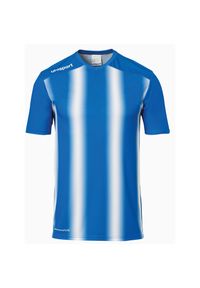 UHLSPORT - Vintage koszulka dziecięca Uhlsport Stripe 2.0. Typ kołnierza: dekolt w kształcie V. Kolor: niebieski, biały, wielokolorowy. Materiał: poliester. Sport: fitness, piłka nożna