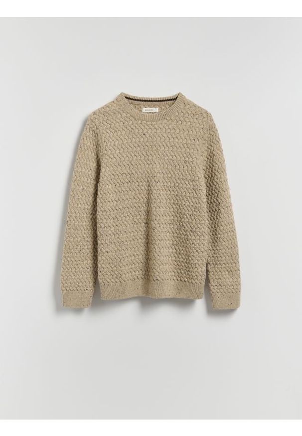 Reserved - Strukturalny sweter z wełną - beżowy. Kolor: beżowy. Materiał: wełna