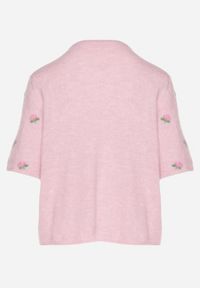 Born2be - Różowy Sweter Kardigan z Krótkim Rękawem z Wiskozą w Ozdobny Print Korinelia. Okazja: na co dzień. Kolor: różowy. Materiał: wiskoza. Długość rękawa: krótki rękaw. Długość: krótkie. Wzór: nadruk. Styl: casual, elegancki #6