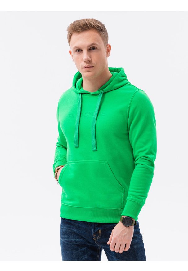 Ombre Clothing - Bluza męska w mocnych kolorach - zielona V2 B1351 - XXL. Typ kołnierza: kaptur. Kolor: zielony. Materiał: bawełna, poliester. Wzór: nadruk