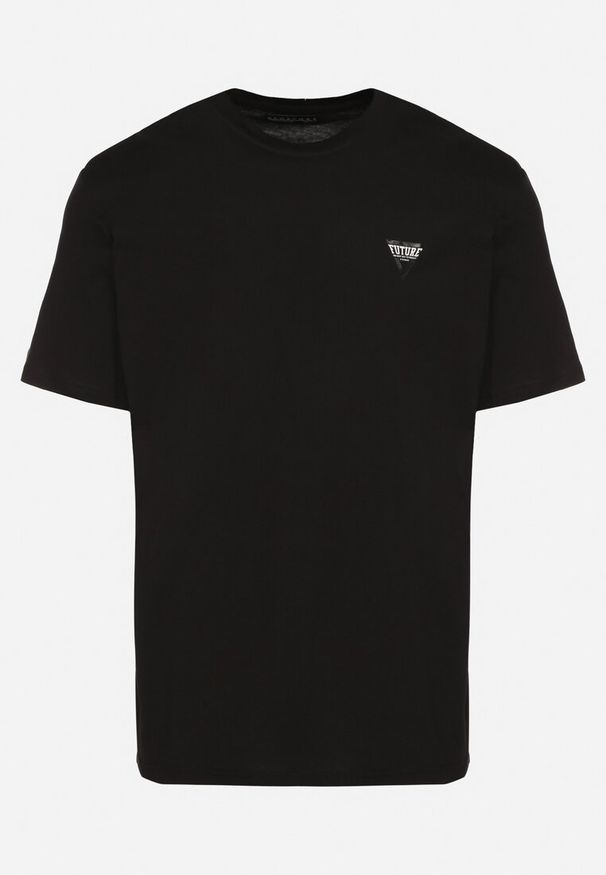 Born2be - Czarna Bawełniana Koszulka z Minimalistycznym Nadrukiem Sunavea. Okazja: na co dzień, na spotkanie biznesowe. Kolor: czarny. Materiał: bawełna. Wzór: nadruk. Styl: casual, biznesowy, elegancki, klasyczny