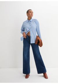 bonprix - Dżinsy Wide Leg, mid waist, ze stretchem. Kolor: niebieski