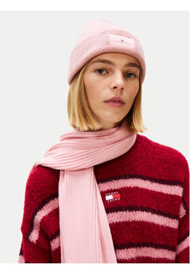 Tommy Jeans Czapka Tjw Linear Beanie AW0AW17913 Różowy. Kolor: różowy. Materiał: bawełna, materiał
