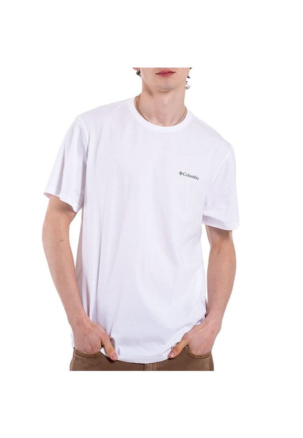 columbia - Koszulka męska Columbia CSC Back Graphic 2155021102 - biała. Kolor: biały. Materiał: bawełna. Długość rękawa: krótki rękaw. Długość: krótkie